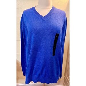 NEW Banana Republic Sweater Mens L Heather Cotton‎ Yarn Blue V-Neck Pullover